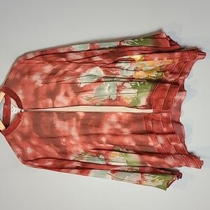 Citron Silk top 2x Bohemian Art Flowy Lagenlook Abstract Floral Luxury Resort